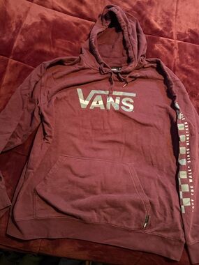 Vans Men's Maroon Zip-Up Hoodie with Logo